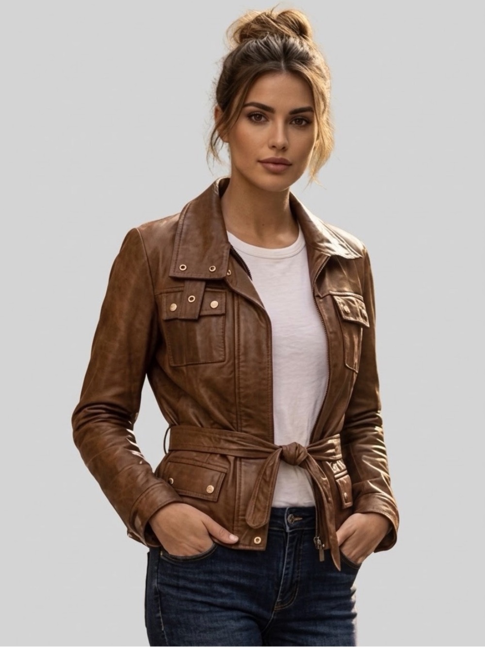 A. Raspini Firenze Vintage Italian Brown Leather Moto Jacket Short Sz S